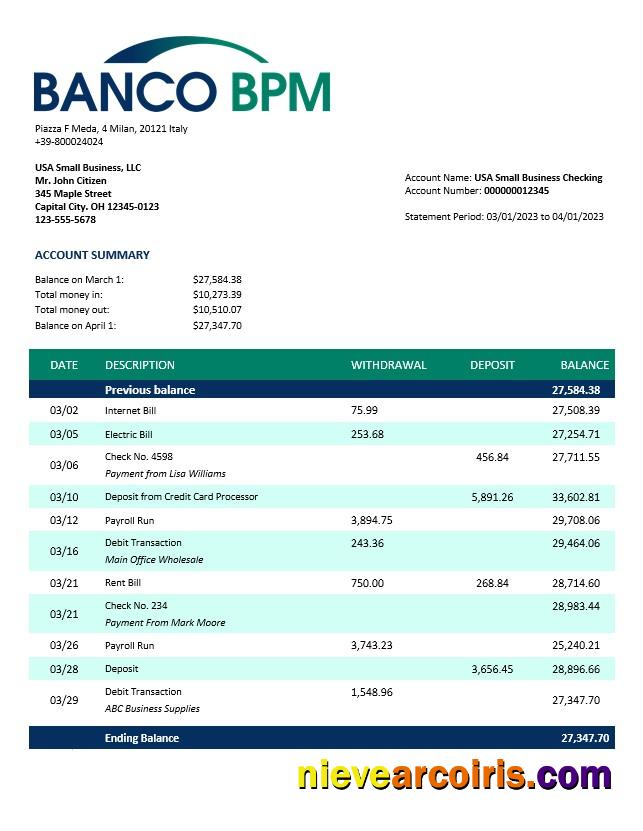Banco BPM enterprise statement